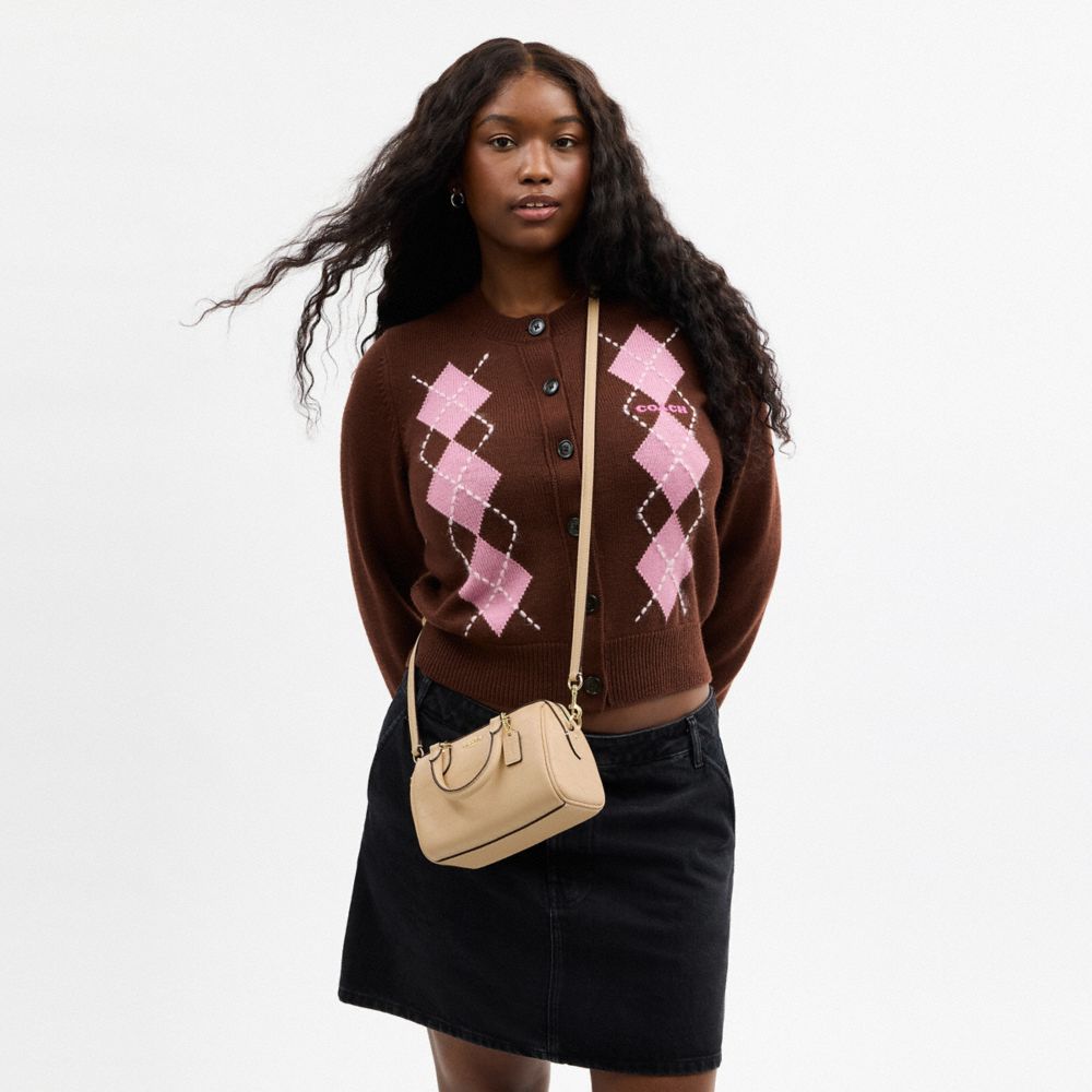 Coach Mini Rowan Crossbody Bag In Signature Leather Gold Oat