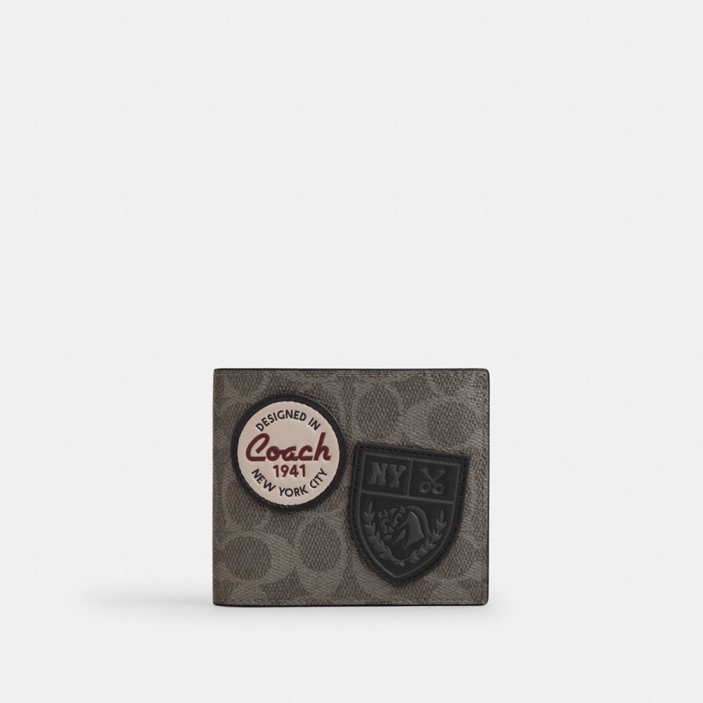 Coach 3 In 1 Wallet In Signature Canvas With Patches Grey Multi.