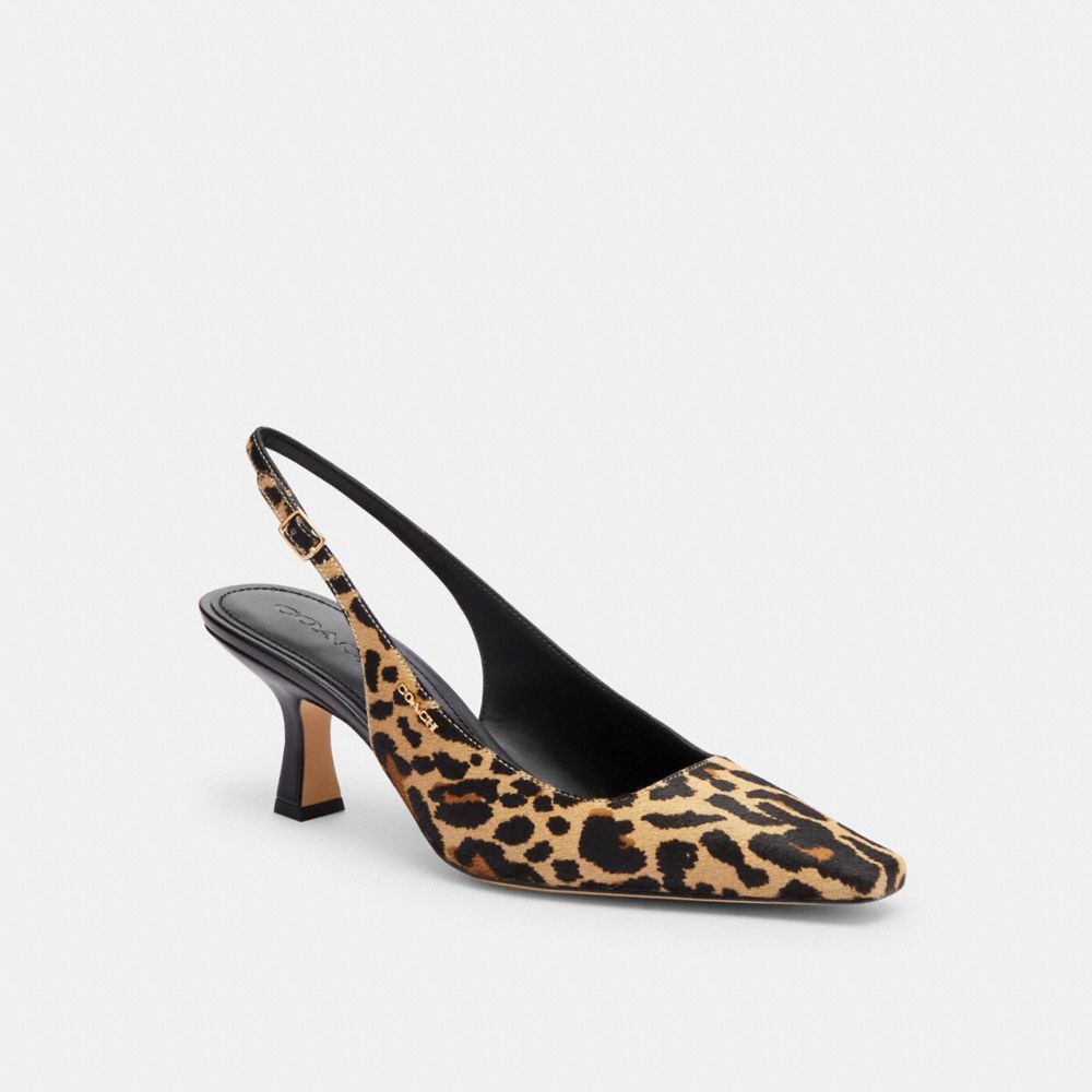 Women's Coach Slingback Heel With Leopard Print Tan & Black