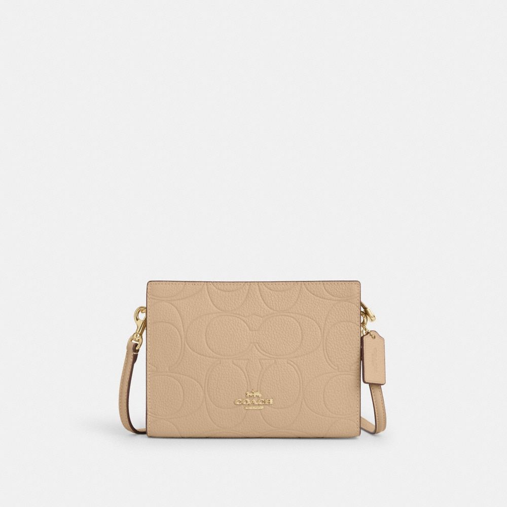 Coach Slim Crossbody Bag In Signature Leather Gold Oat