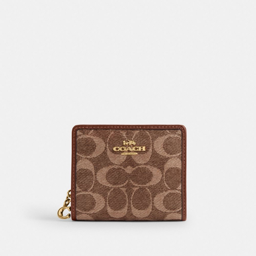 Coach Snap Wallet In Signature Chenille Gold Light Khaki Vintage Brown