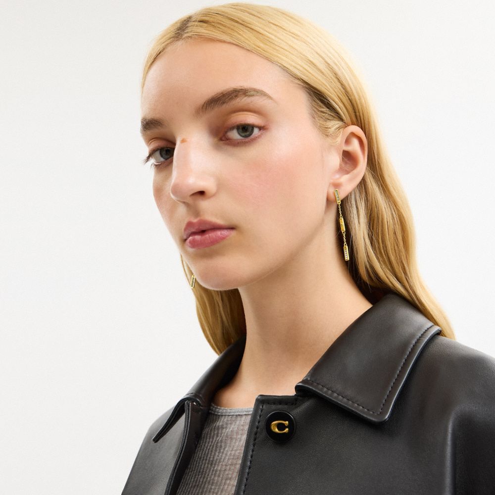 Coach Signature Bar Chain Linear Earrings Gold