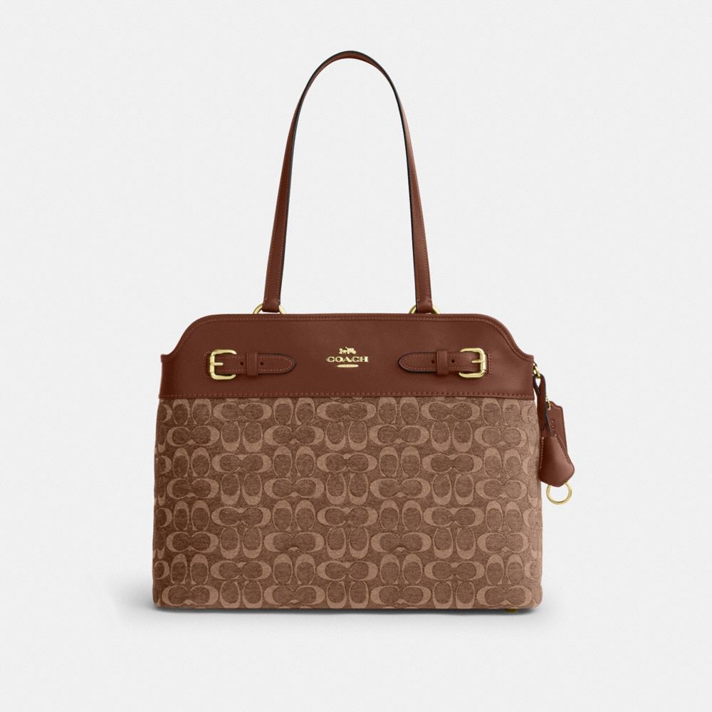 Coach Easton Tote Bag In Signature Chenille Im Light Khaki Vintage Brown