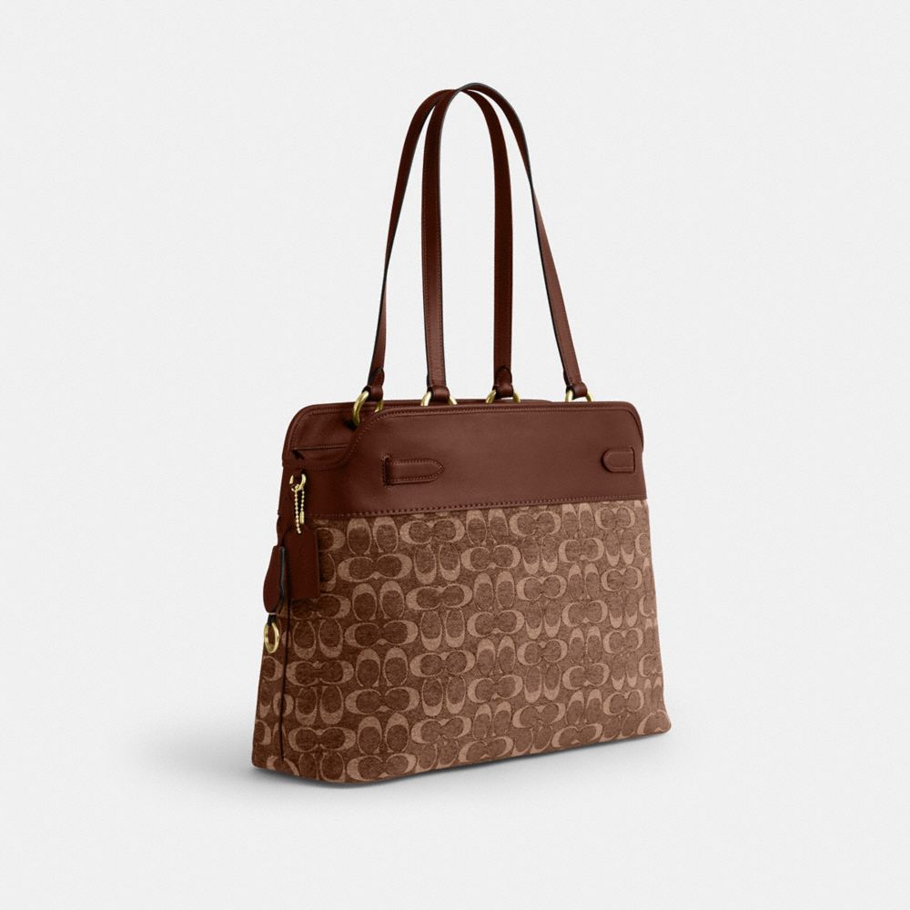 Coach Easton Tote Bag In Signature Chenille Im Light Khaki Vintage Brown