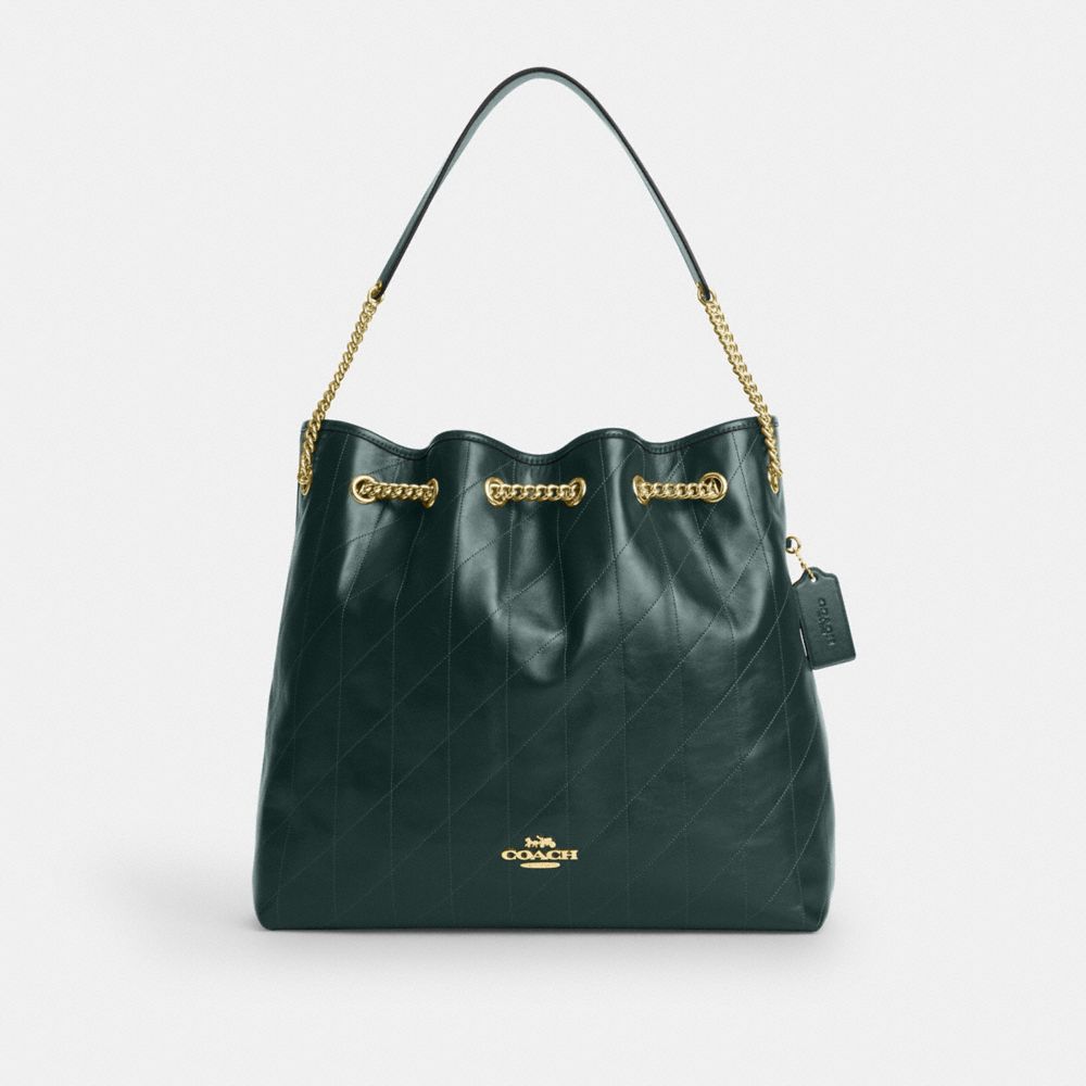 Coach Evelyn Large Shoulder Bag With Quilting Gold Dark Teal