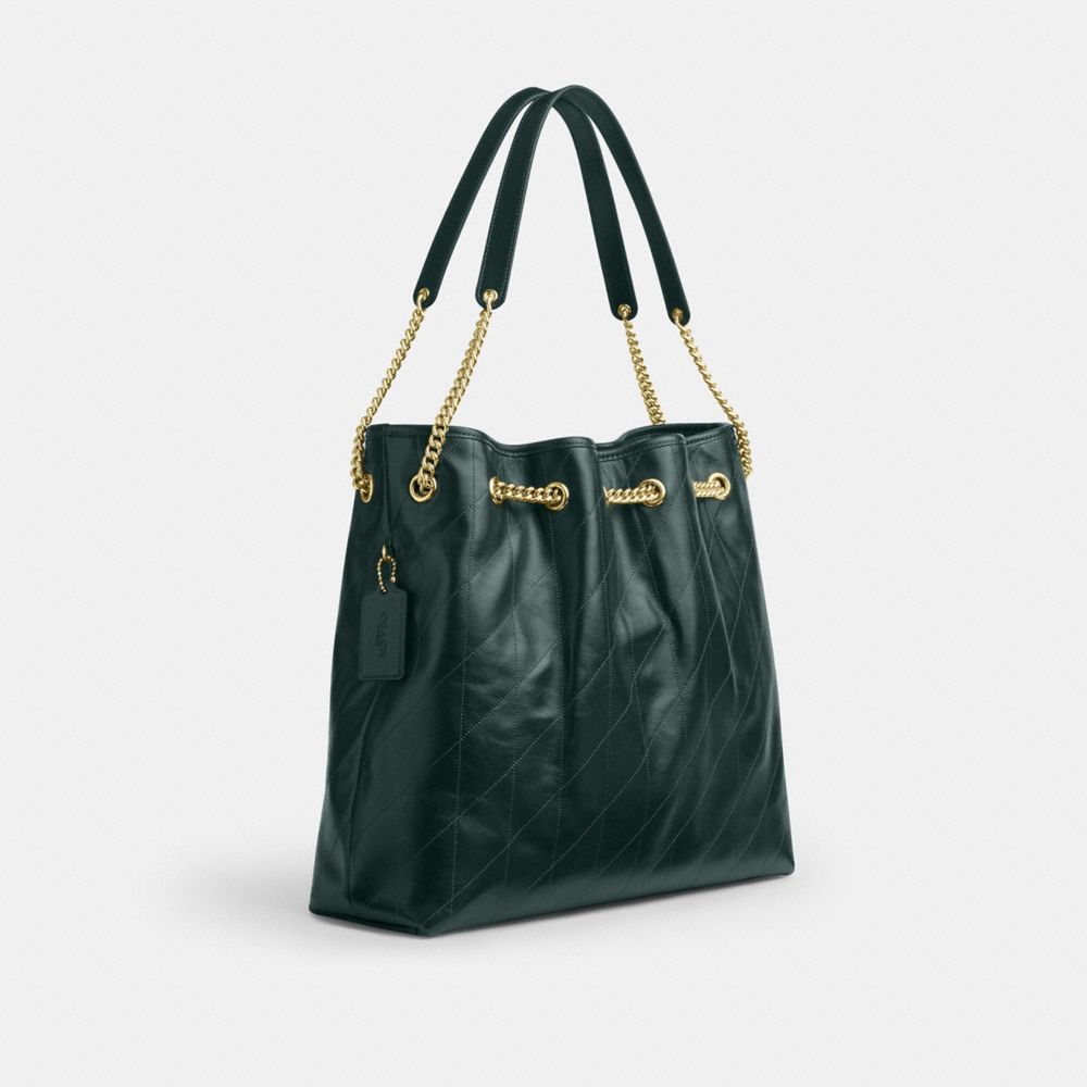 Coach Evelyn Large Shoulder Bag With Quilting Gold Dark Teal
