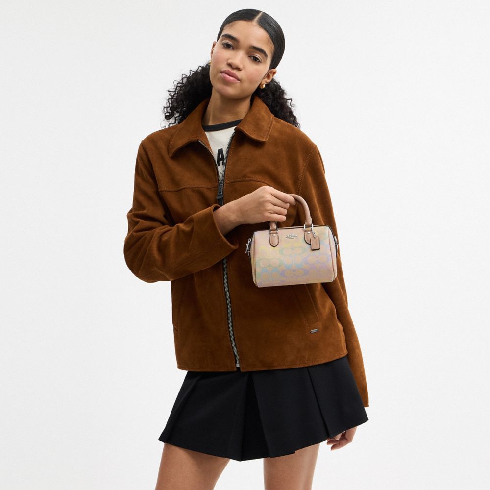 Coach Mini Rowan Crossbody Bag In Rainbow Signature Canvas Silver