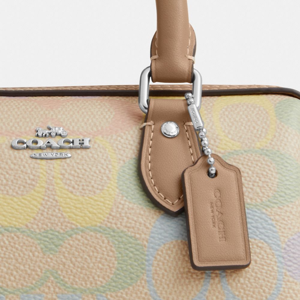 Coach Mini Rowan Crossbody Bag In Rainbow Signature Canvas Silver