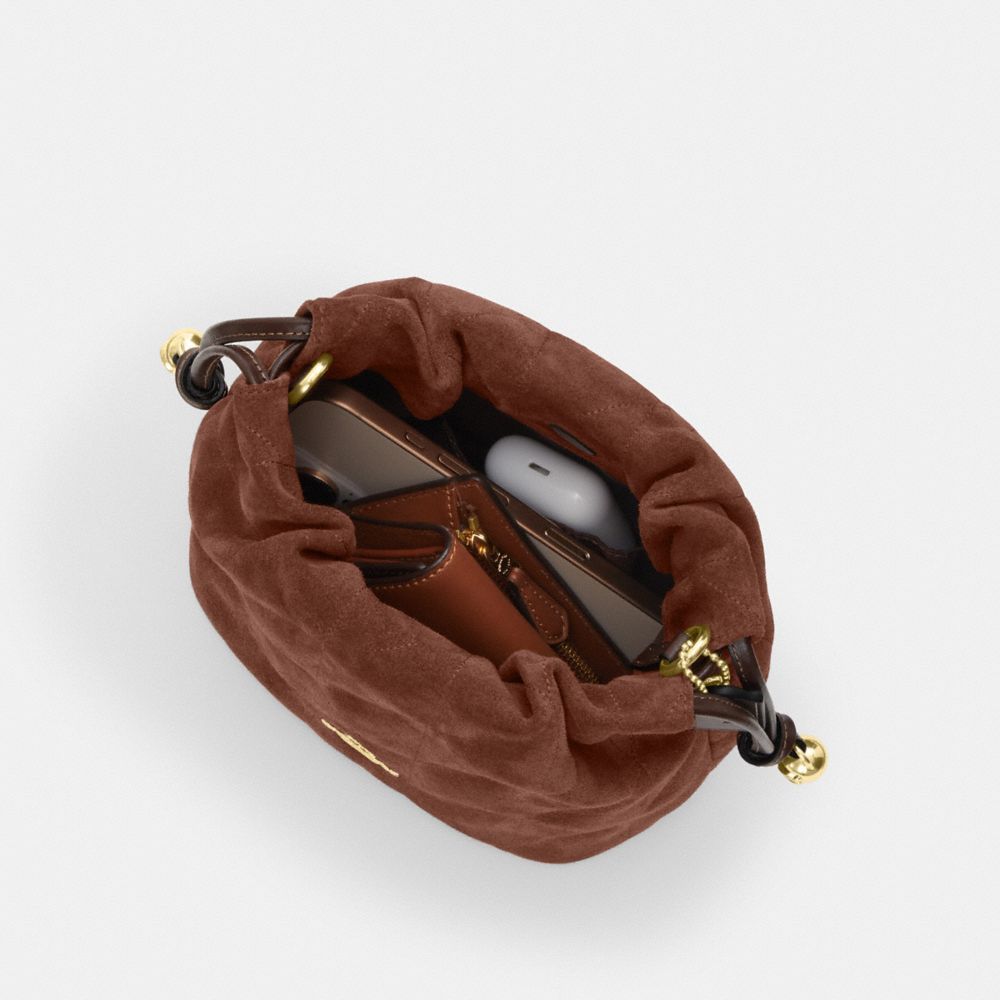 Coach Faye Mini Drawstring Bag With Quilting Gold Vintage Brown Maple