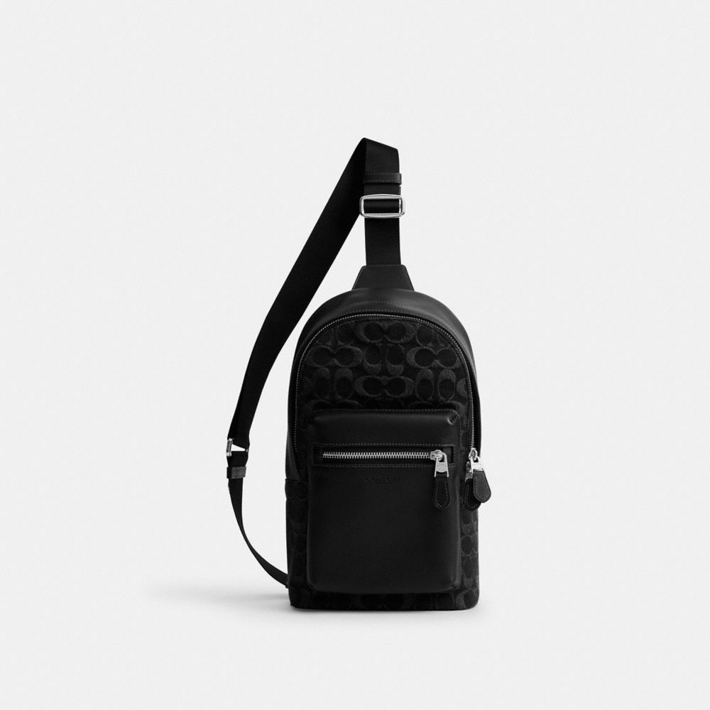 Coach West Pack In Signature Denim Silver Black