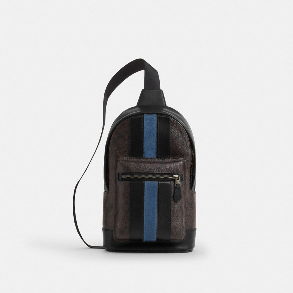 Coach West Pack In Signature Canvas With Varsity Stripe Gunmetal