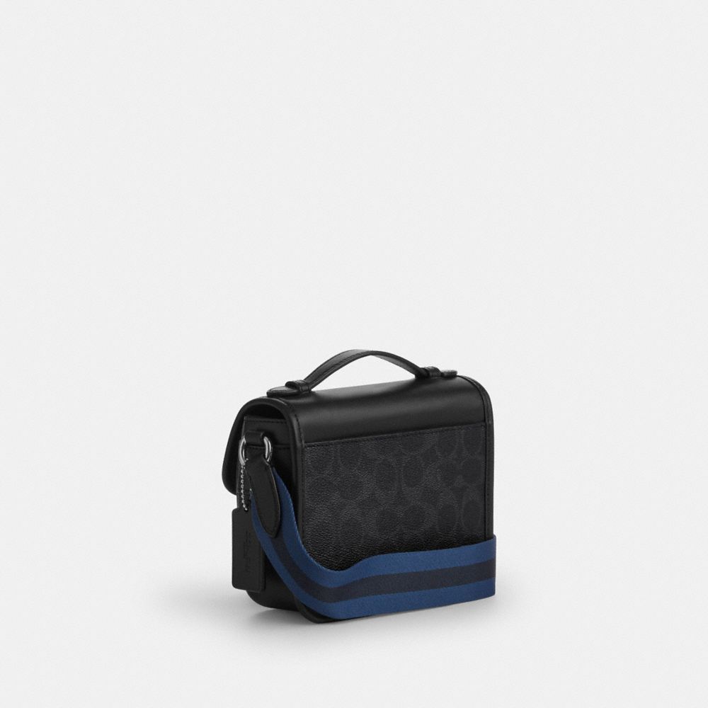 Coach Racer Crossbody Bag In Signature Canvas With Varsity Stripe Webbing Silver Black Multi