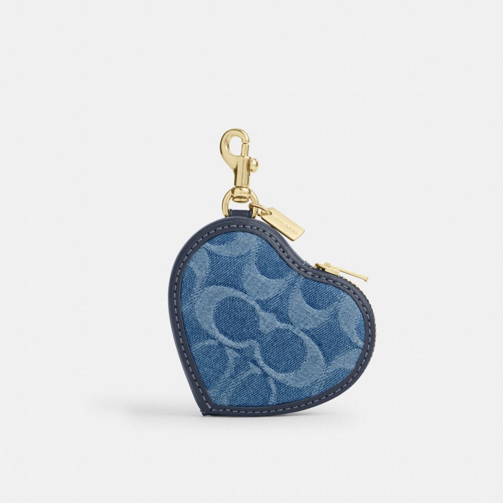 Coach Heart Bag Charm In Signature Denim Gold Indigo