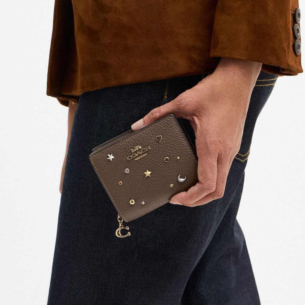Coach Snap Wallet With Rivets Gold Dark Stone