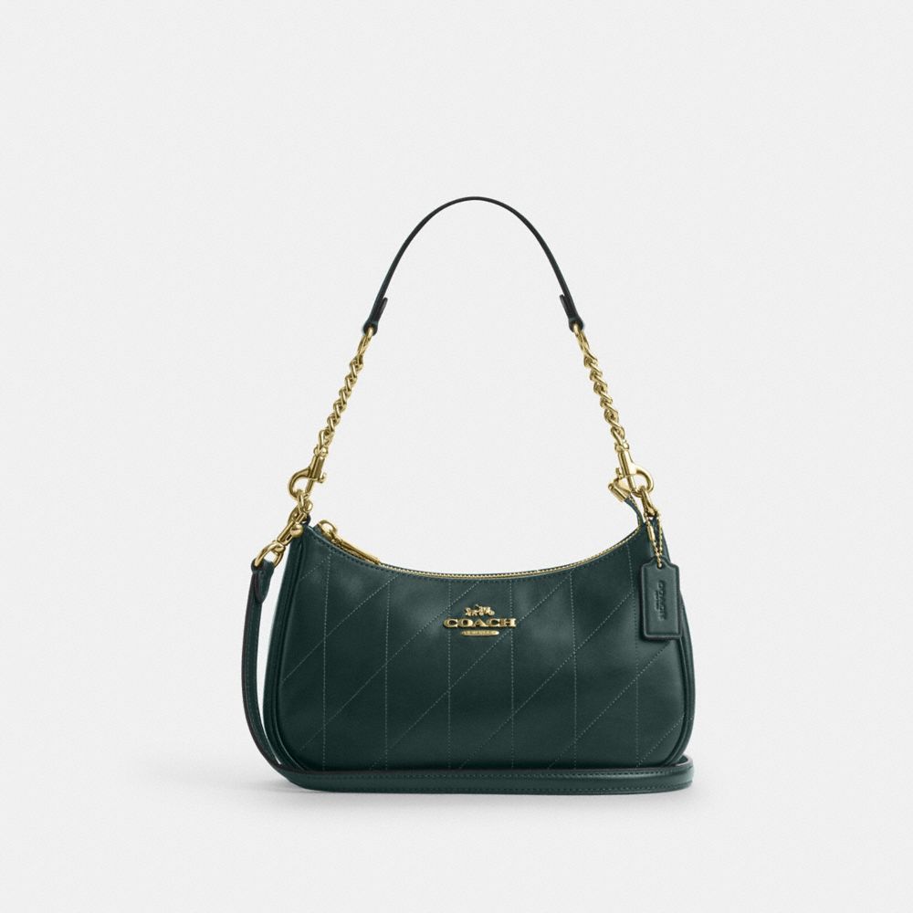 Coach Teri Shoulder Bag With Quilting Gold Dark Teal
