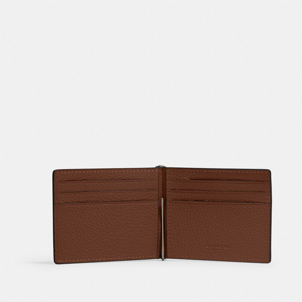 Coach Slim Money Clip Billfold Wallet Gunmetal Saddle