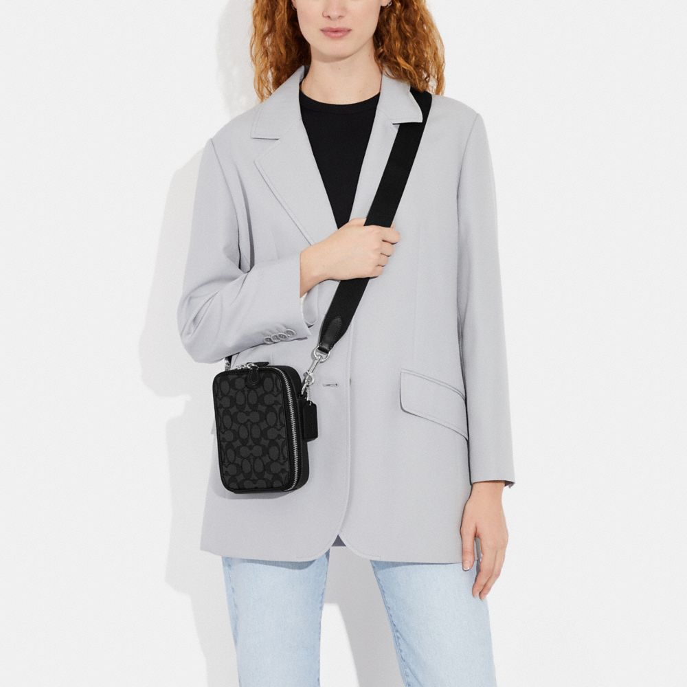 Coach Stanton Crossbody Bag In Signature Jacquard Silver Charcoal Black