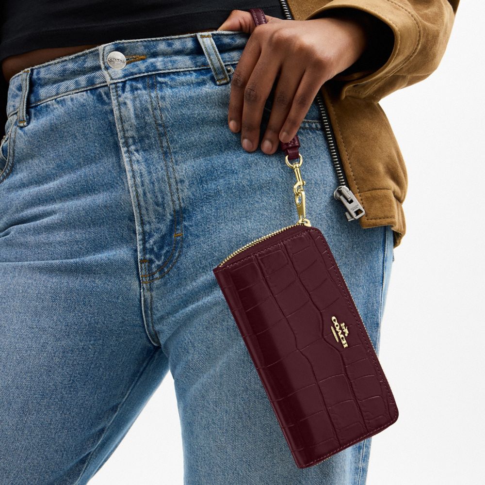 Coach Long Zip Around Wallet Gold Dark Wine