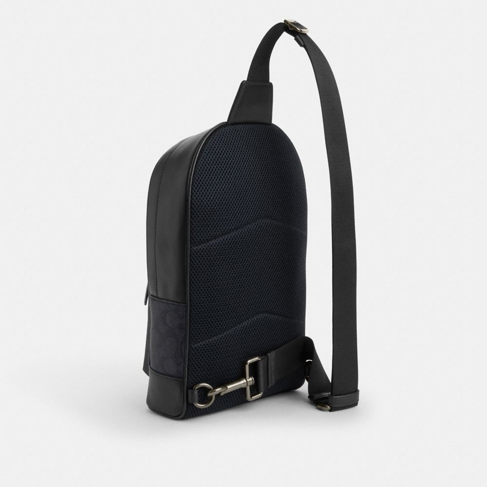 Coach West Pack In Signature Canvas With Varsity Stripe Gunmetal Charcoal Denim Chalk