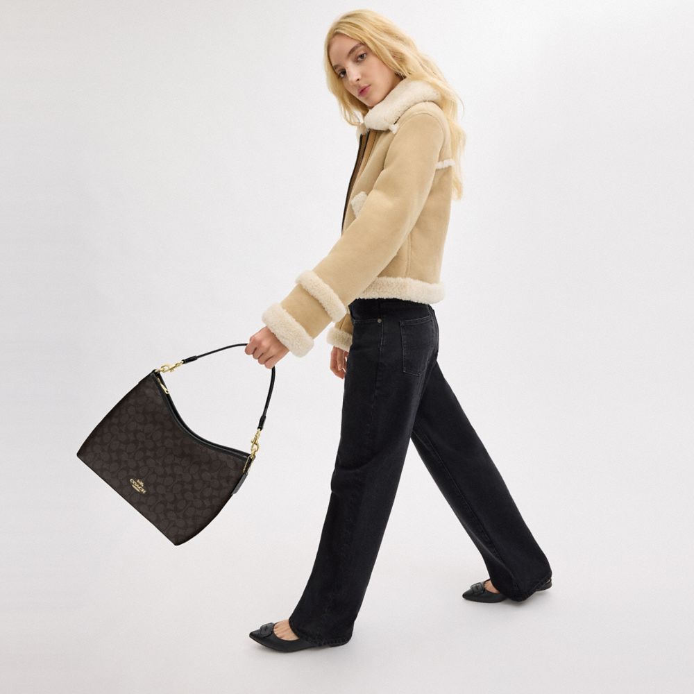 Coach Laurel Shoulder Bag In Signature Canvas Gold Walnut Black