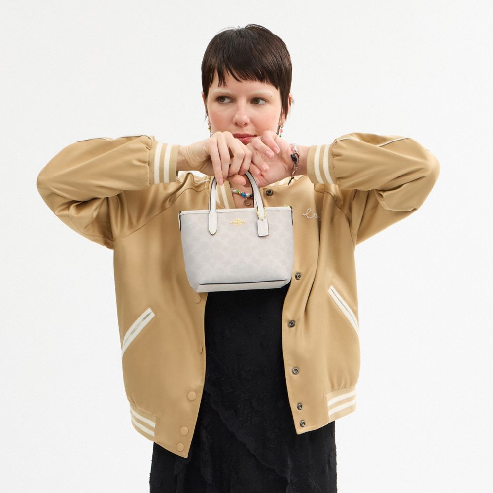 Coach City Mini Tote Bag In Signature Canvas Gold White Chalk