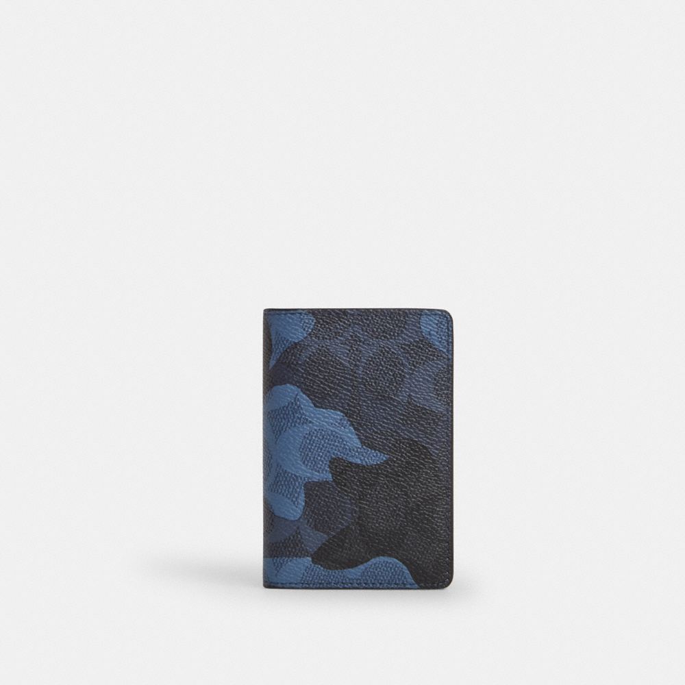 Coach Id Wallet In Signature Camo Print Blue Multi