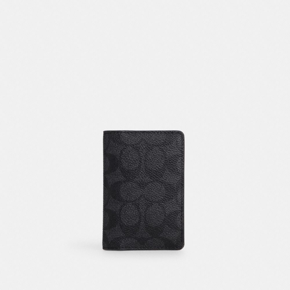 Coach Id Wallet In Signature Canvas Charcoal Black