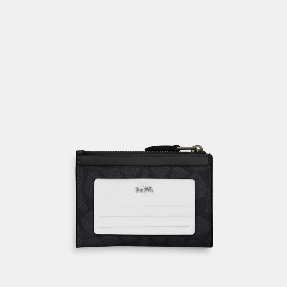 Coach Mini Skinny Id Case In Signature Canvas Gunmetal Charcoal Black