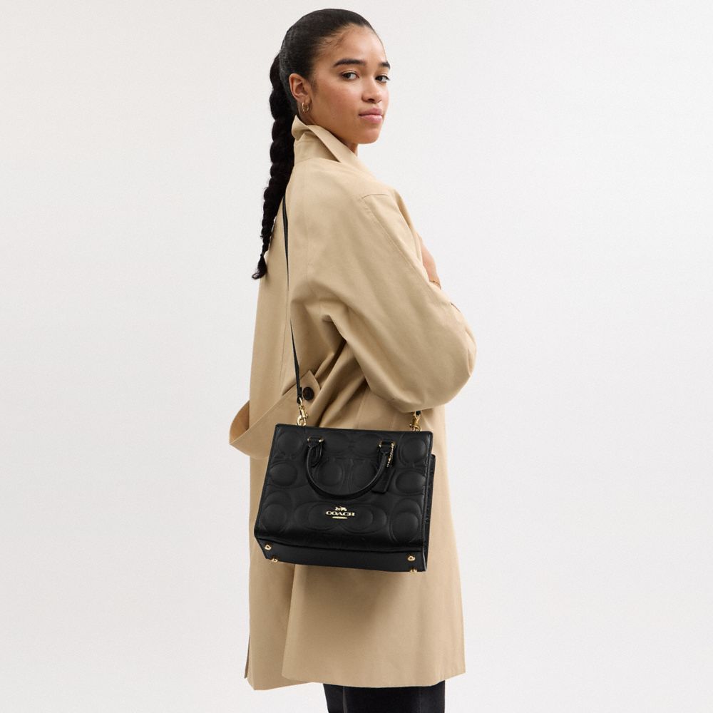Coach Maggie Small Tote Bag In Signature Leather Gold Black