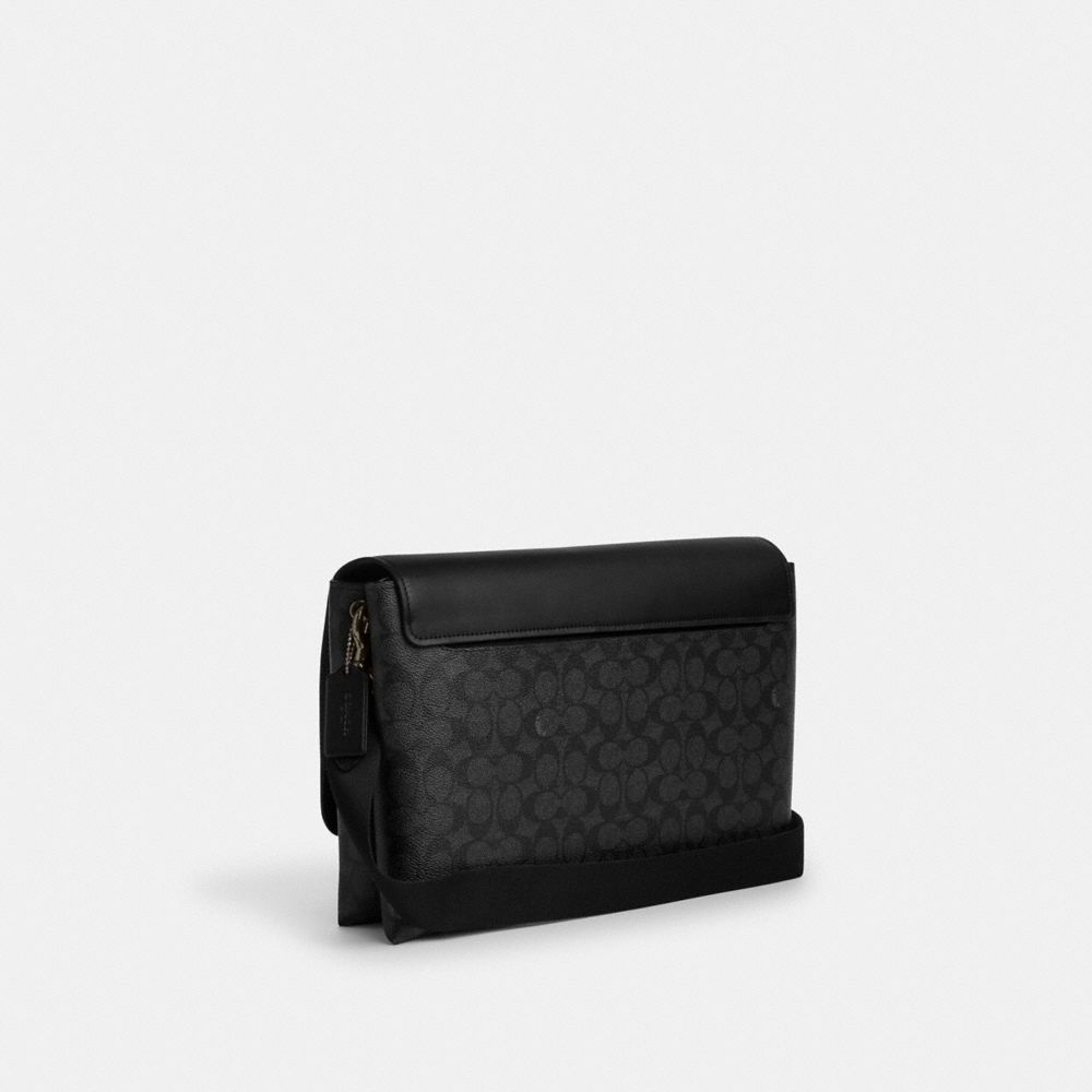 Coach Caleb Messenger Bag In Signature Canvas Gunmetal Charcoal Black
