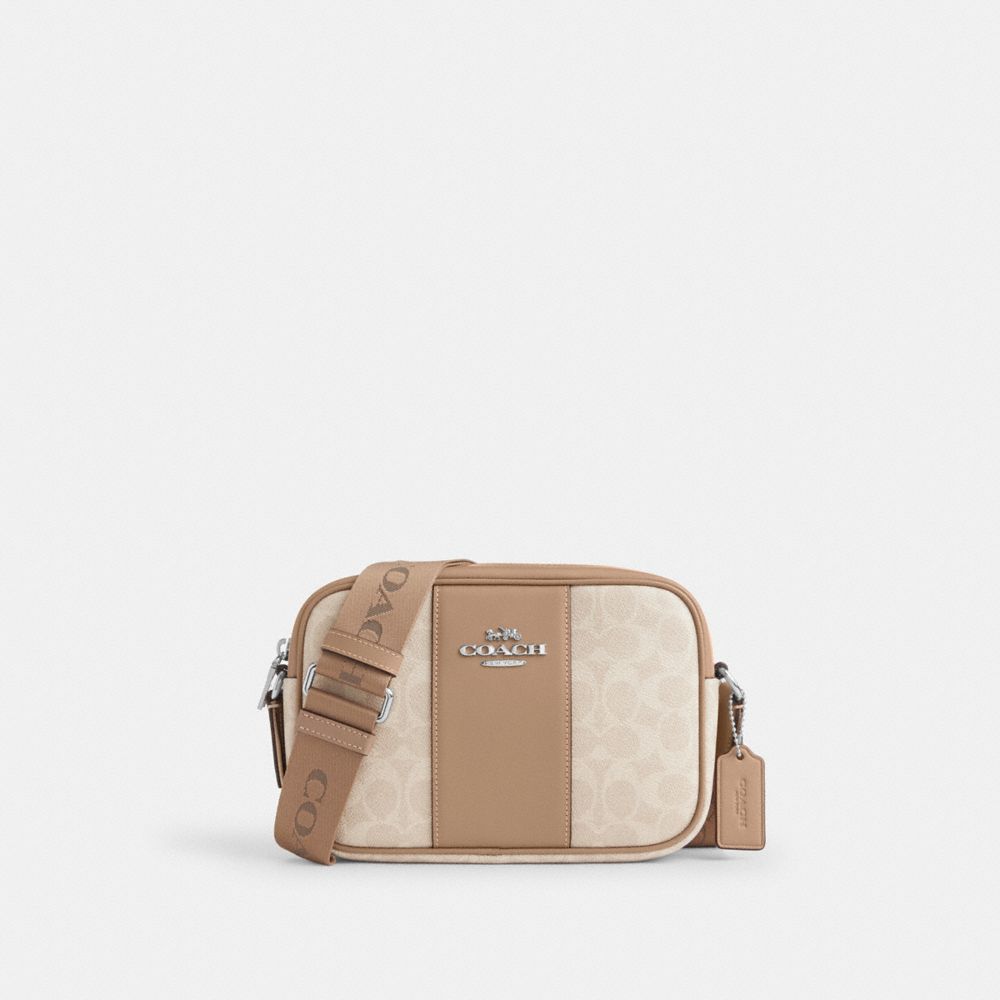 Coach Jamie Camera Bag In Signature Canvas With Stripe Silver Sand Taupe