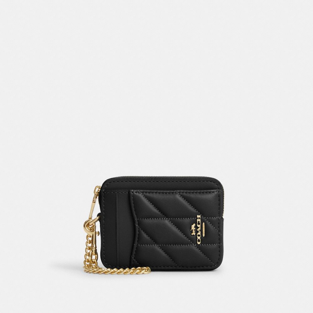 Coach Zip Card Case With Quilting Gold Black
