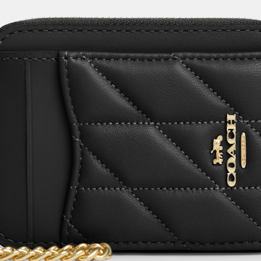 Coach Zip Card Case With Quilting Gold Black