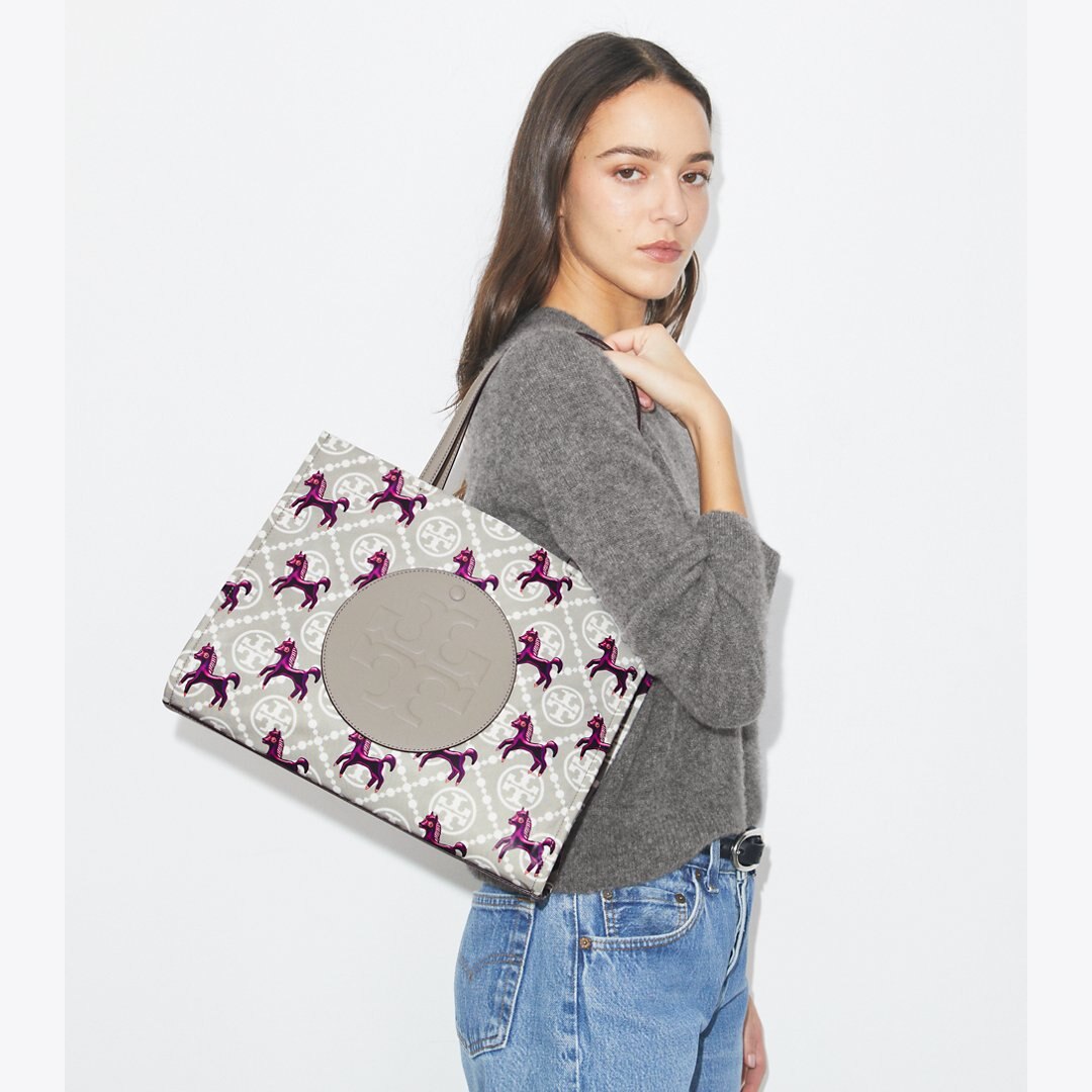 Tory Burch Ella Horse Nylon Small Tote Gray / Magenta