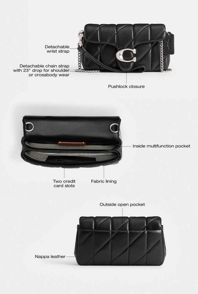 Coach Tabby Crossbody Wristlet With Pillow Quilting Silver Black
