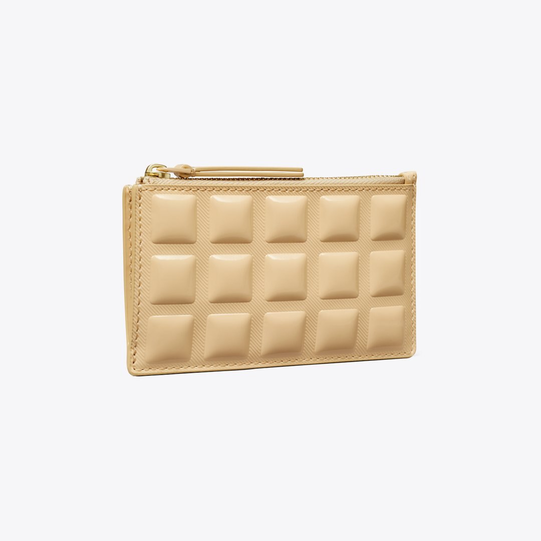 Tory Burch Fleming Patent Square Quilt Zip Card Case Vanilla Soft Serve