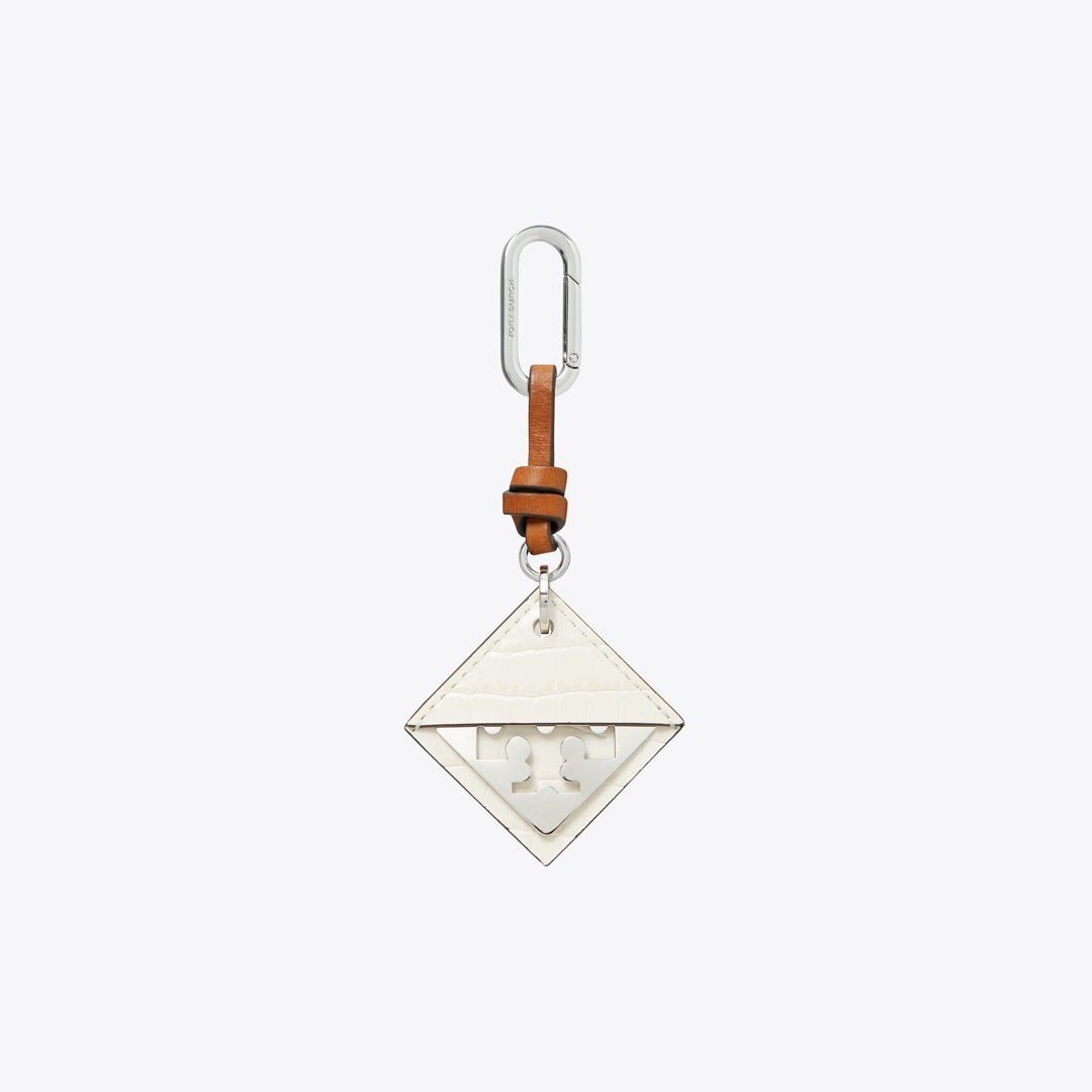 Tory Burch Hidden Logo Croc-Embossed Key Charm Blanc