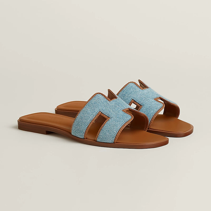 Hermes Oran Sandal Bleu Clair / Naturel