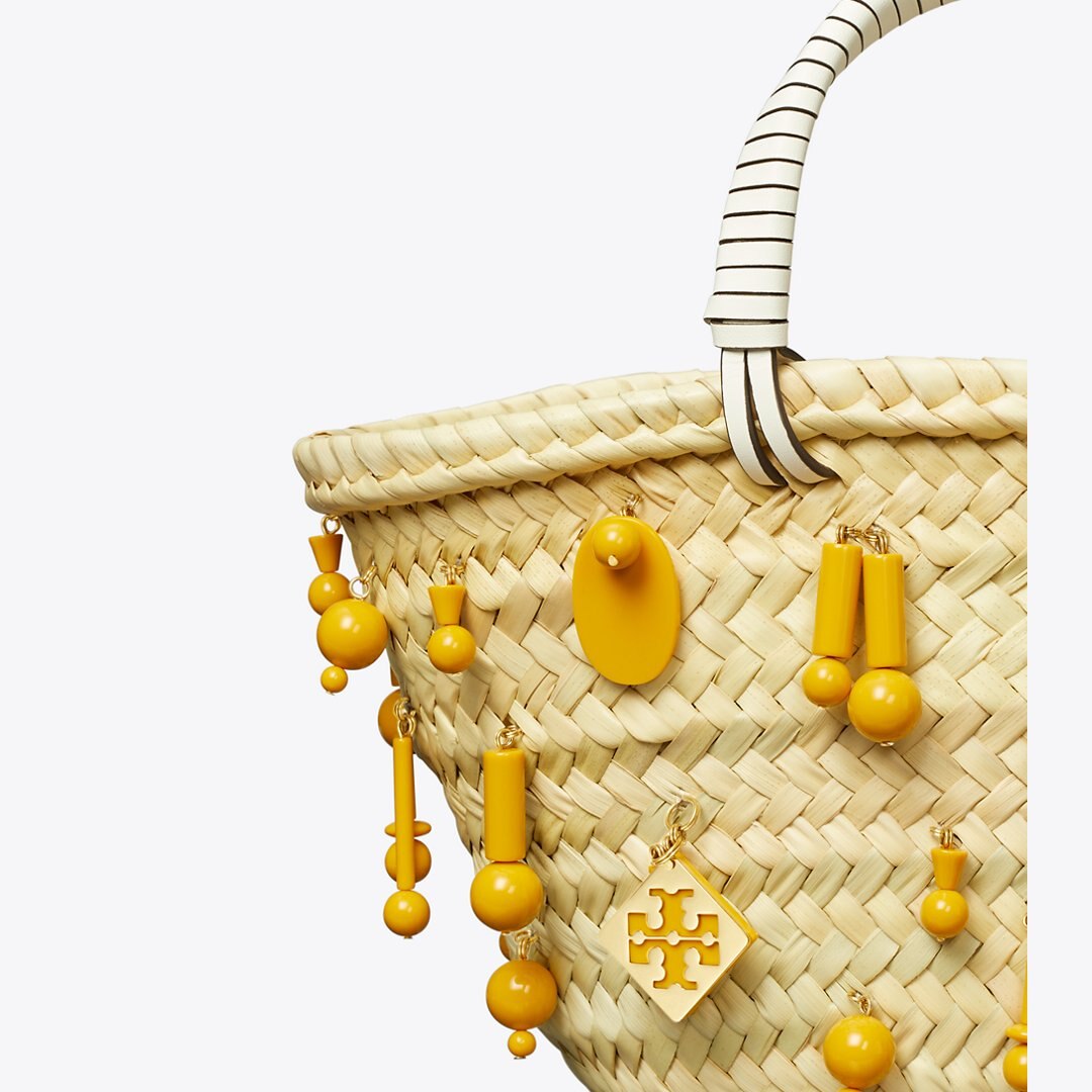 Tory Burch Small Raffia Embroidered Tote Cassia