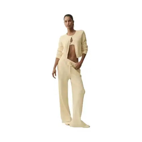Alo Women's Snuggle Up Sweater High-Waist Wide Leg Pant - Candlelight Yellow
