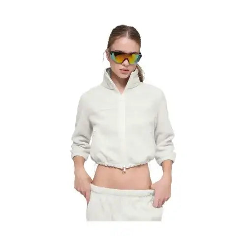 Alo Women's Polar Fleece Retreat Cropped Jacket - White Heather Grey