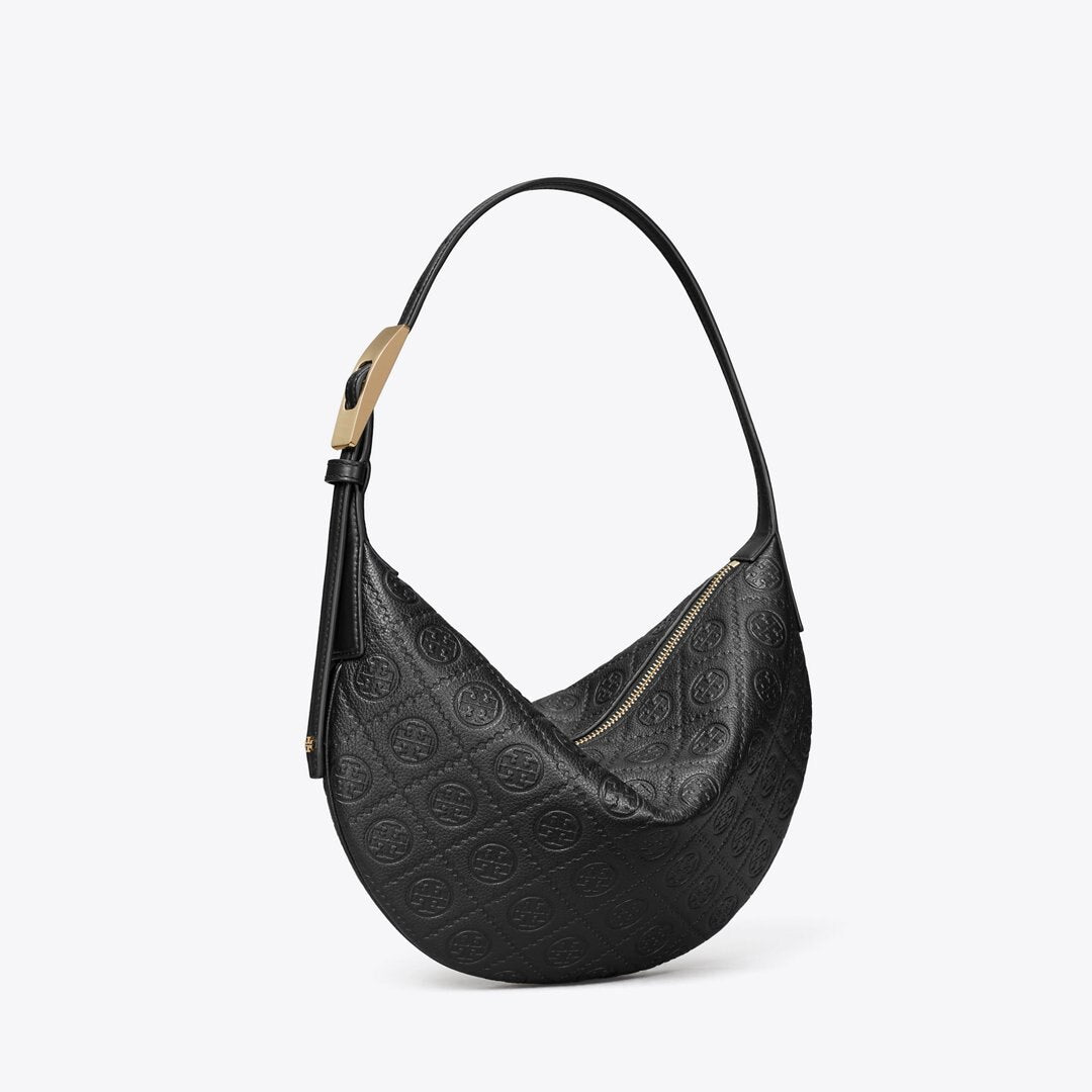Tory Burch T Monogram Pebbled Small Balloon Bag Black