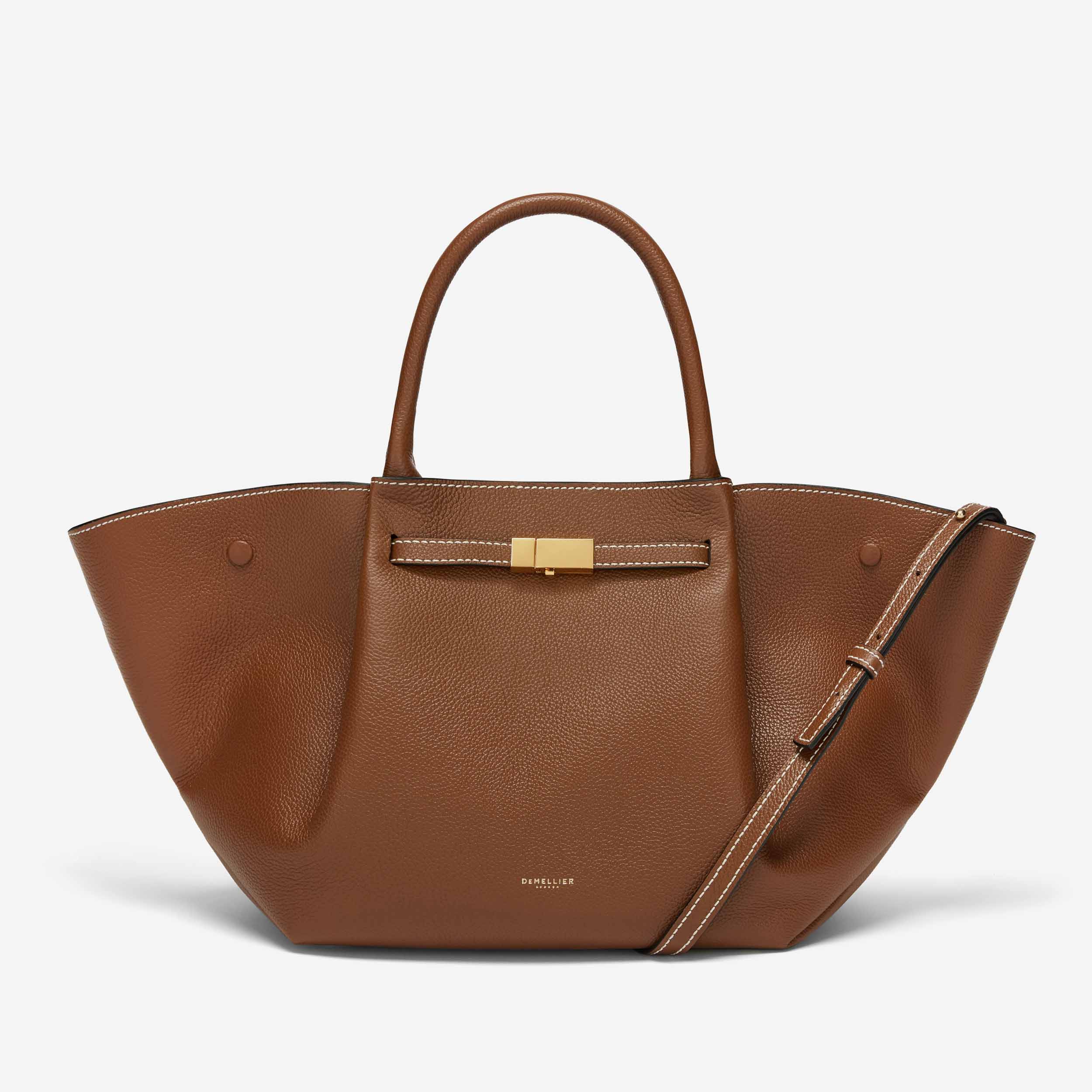 DeMellier The Midi New York tan small grain ecru stitching