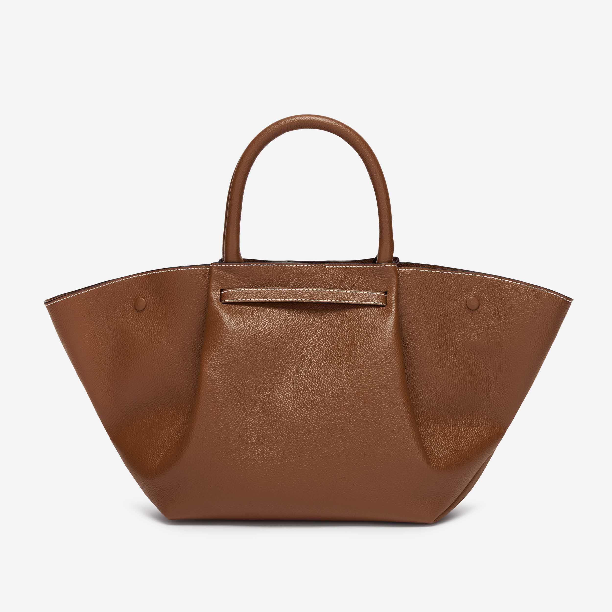 DeMellier The Midi New York tan small grain ecru stitching
