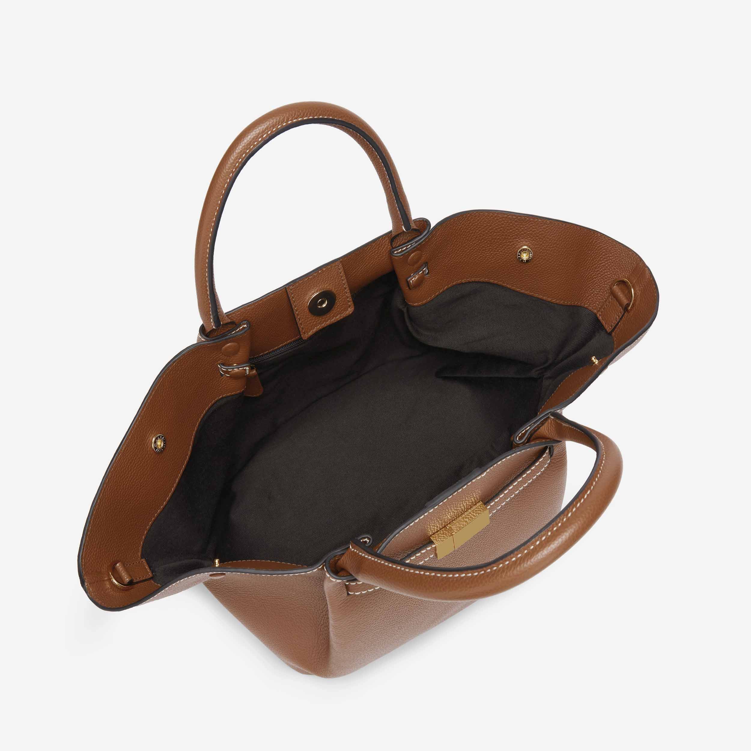 DeMellier The Midi New York tan small grain ecru stitching