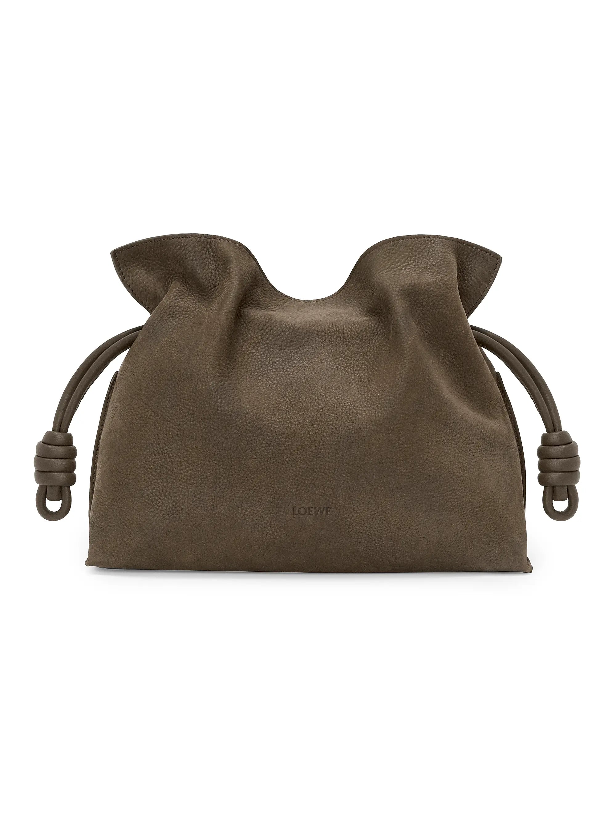 LOEWE Medium Flamenco Drawstring Grained Leather Clutch