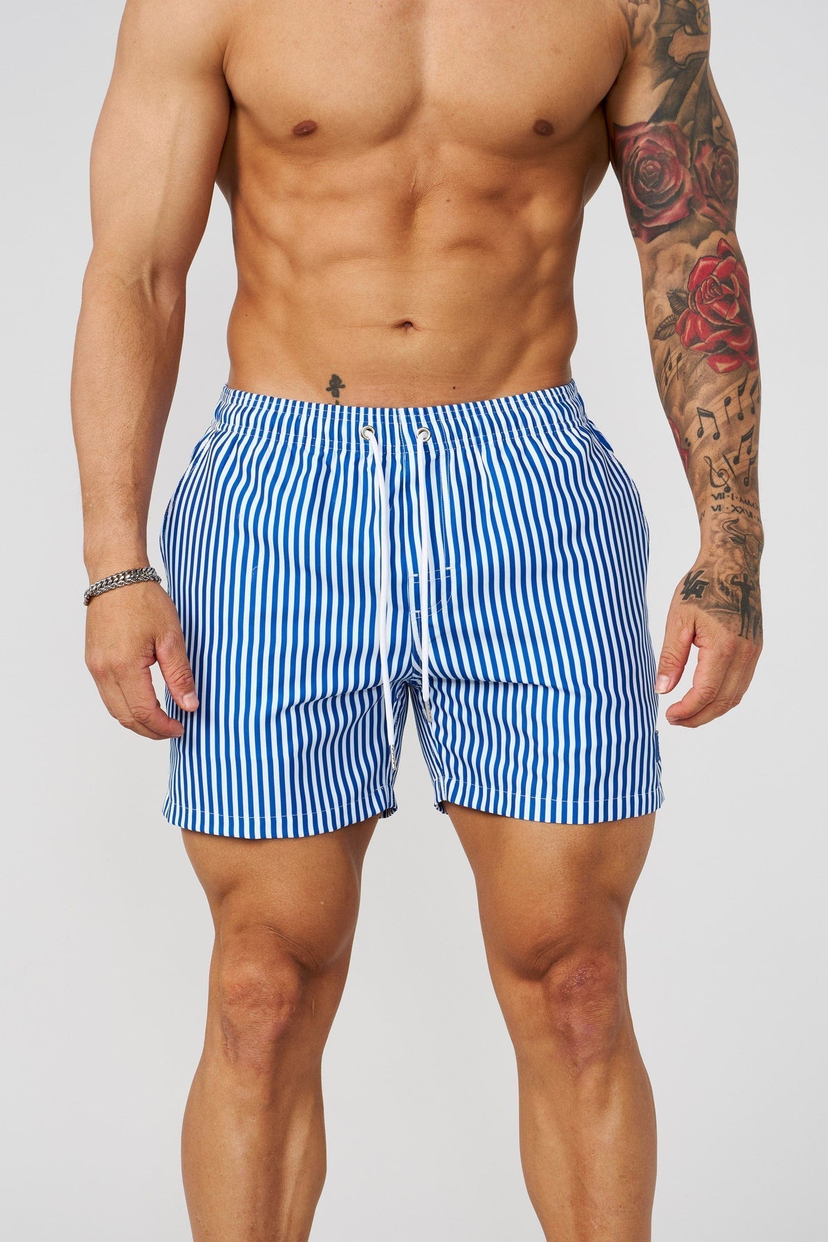 1056 - Striped Swim Shorts Blue - Unmatched Kicks-YOUNG LA