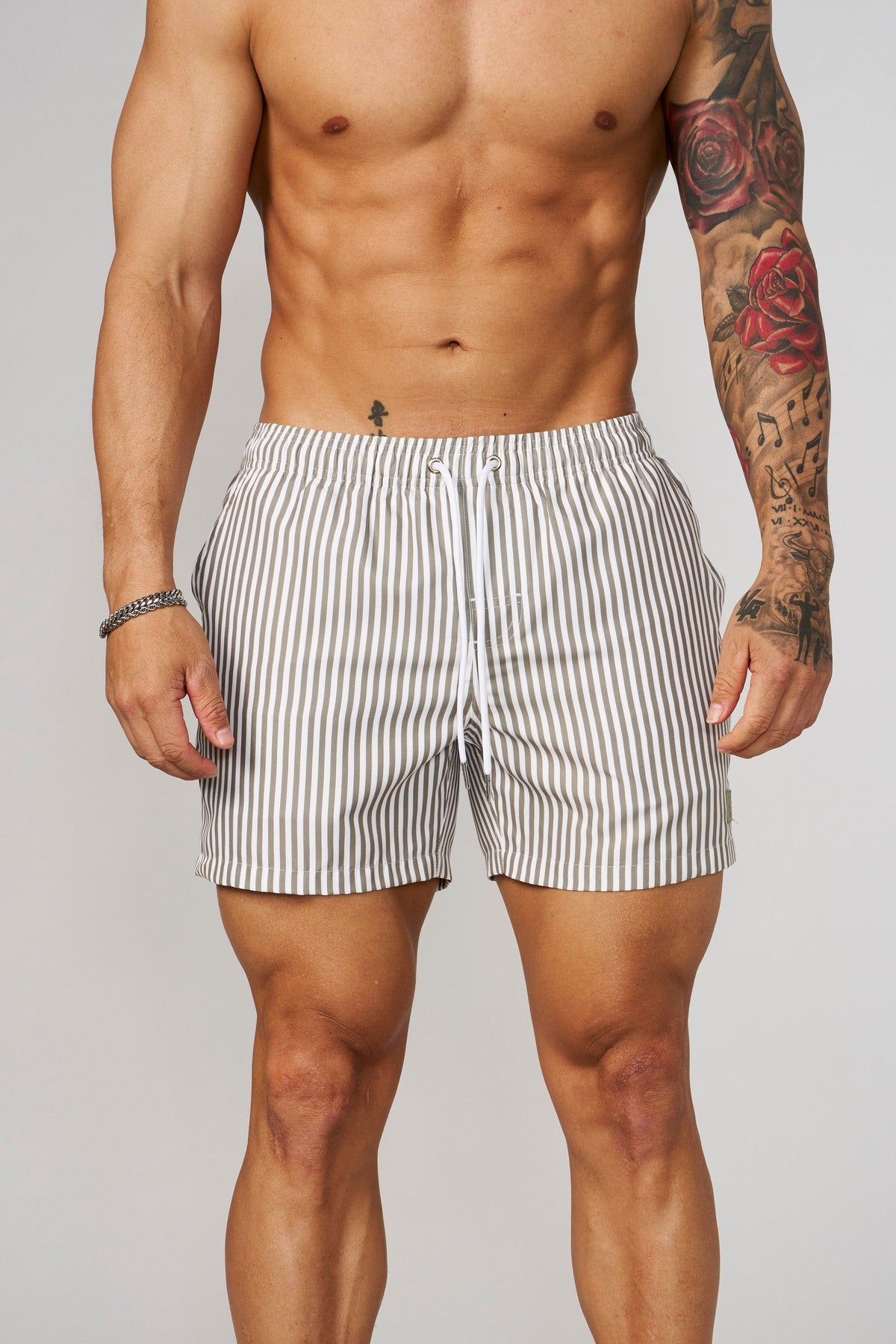 1056 - Striped Swim Shorts Green - Unmatched Kicks-YOUNG LA