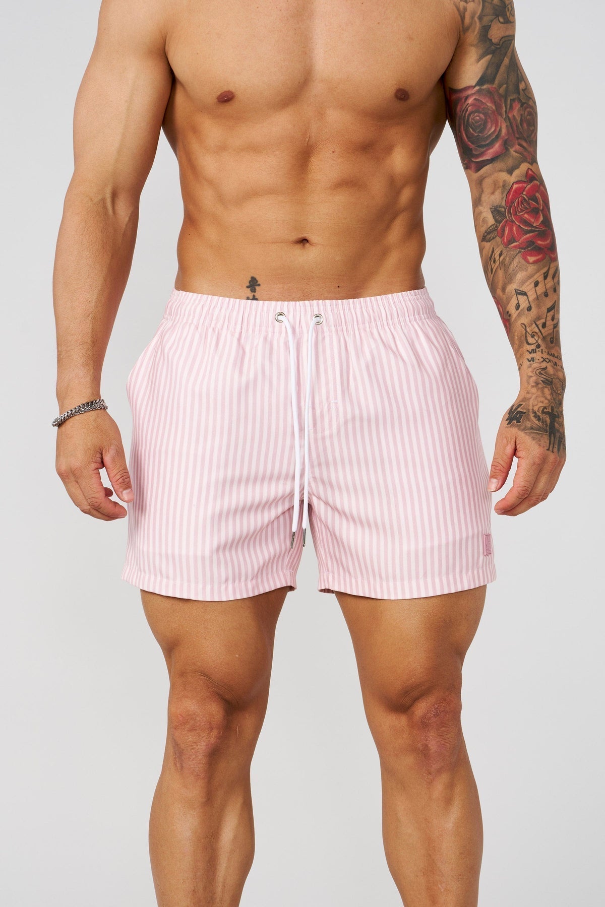 1056 - Striped Swim Shorts Mauve - Unmatched Kicks-YOUNG LA