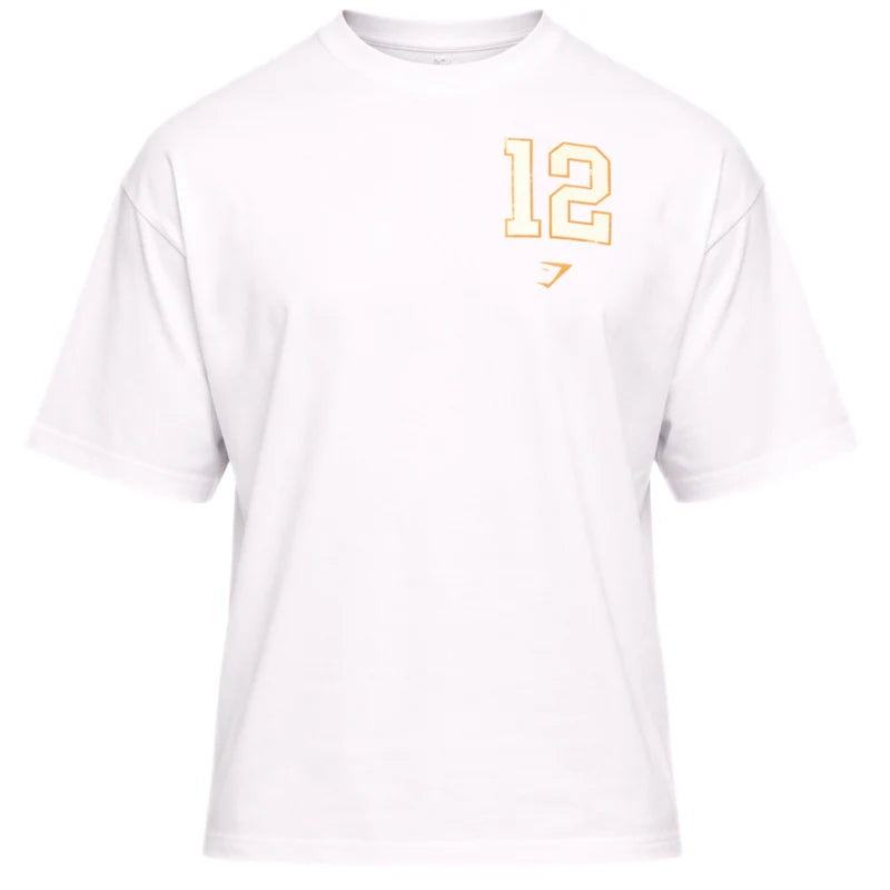 GYMSHARK COLLEGIATE GRAPHIC T-SHIRT OVERSIZED FIT WHITE